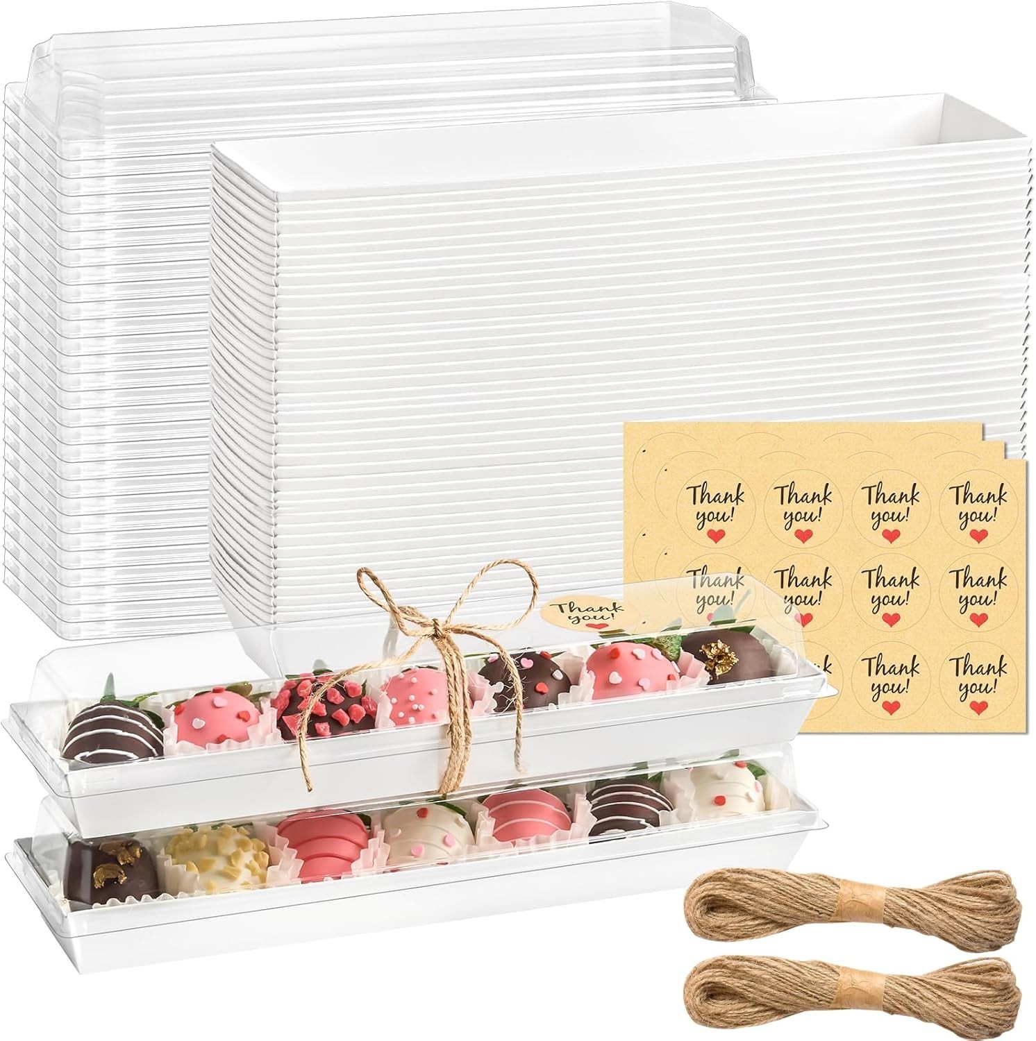 Strawberry Boxes with Clear Lids 25 Pack Food Grade Disposable Dessert