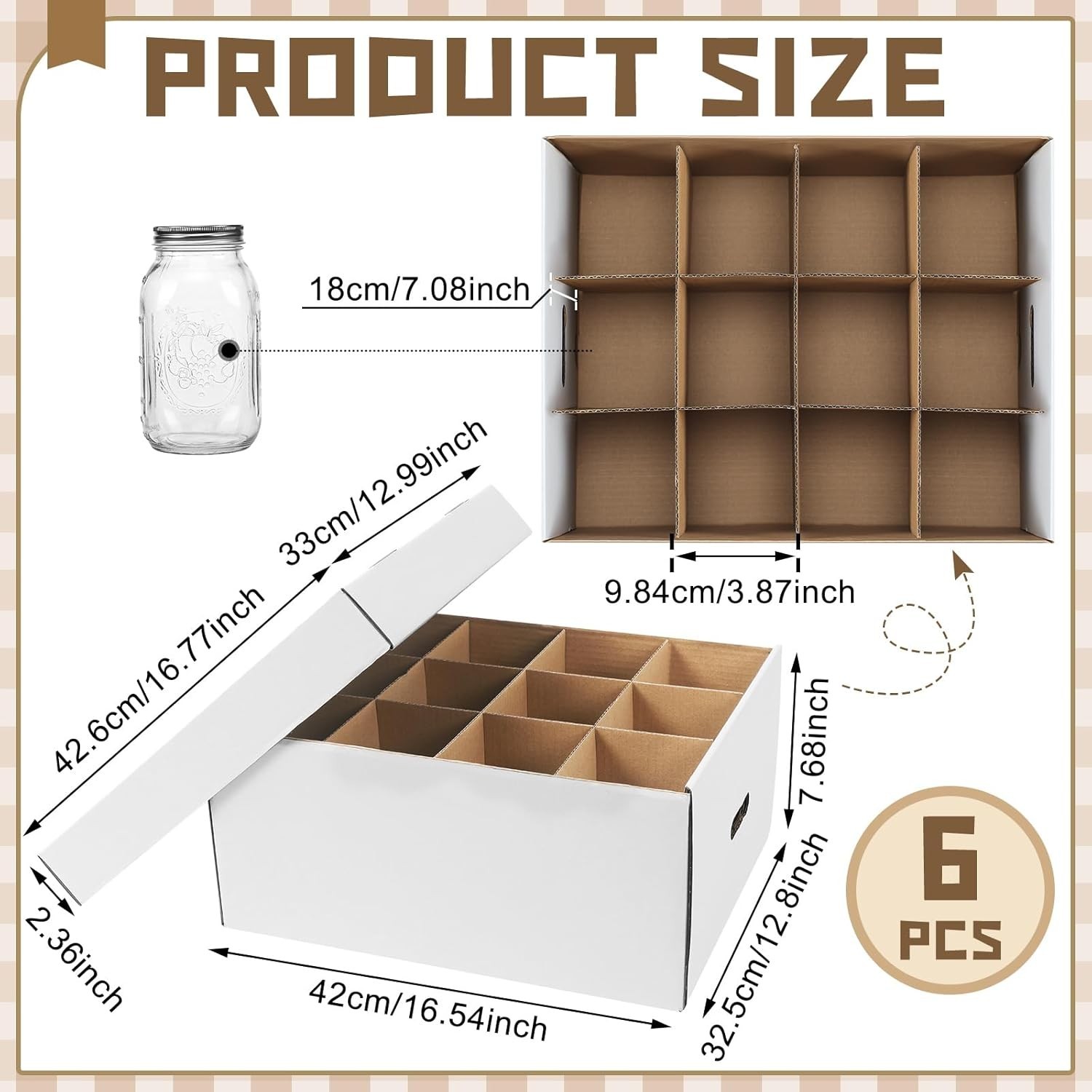 6 Pieces Mason Jar Storage Boxes 32 oz Canning Boxes W/ Handles & Dividers