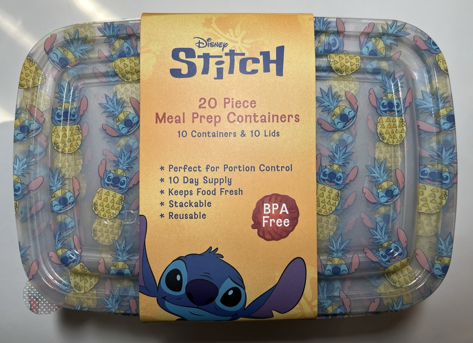 Disney Stitch Pineapples 20 Piece Meal Prep Containers, 33.8 oz