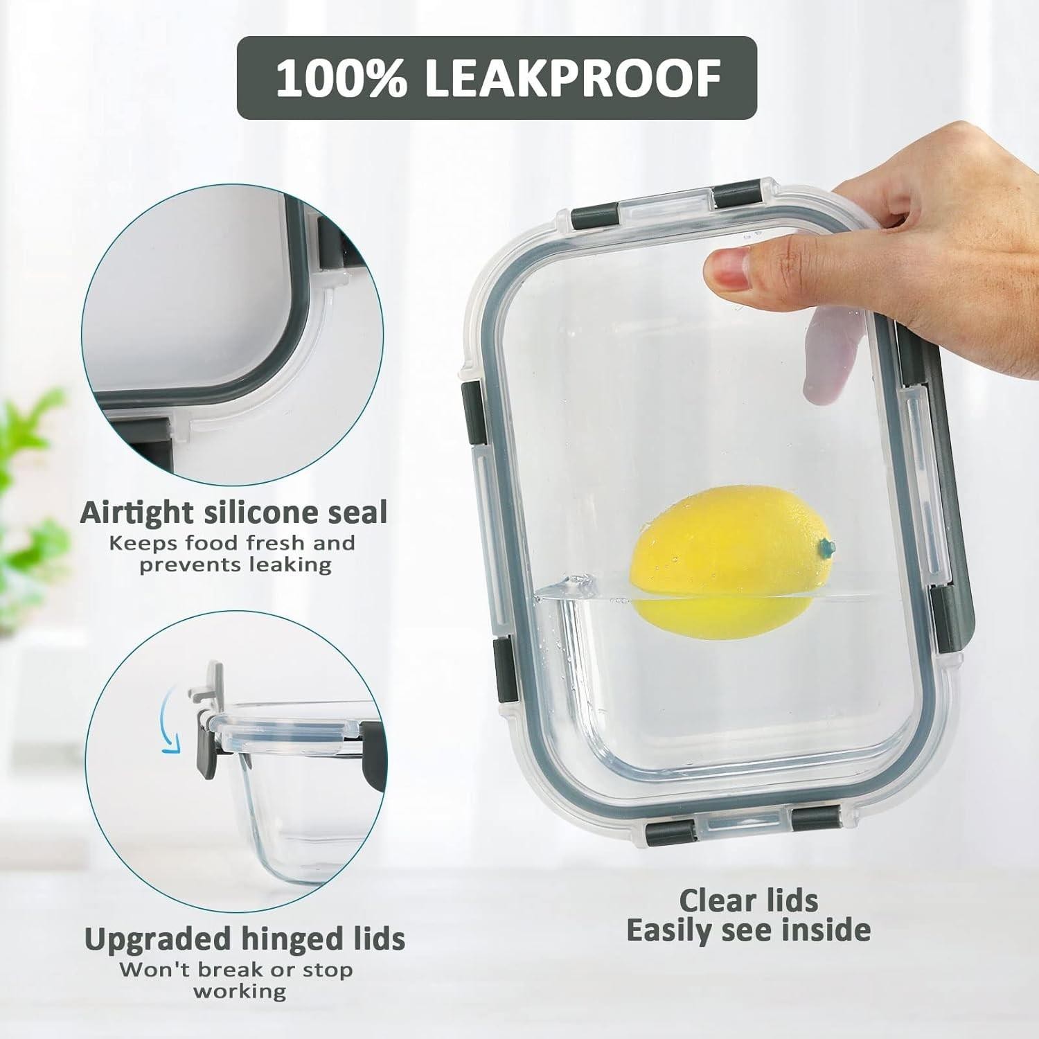 10 Pcs Glass Meal Prep Container with Lidswith Lifetime Lasting Snap Locking Lid