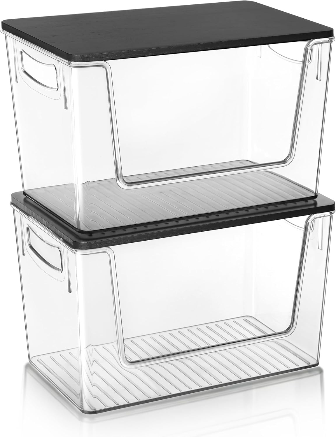 Pantry Organizers Storage 2 Pack Large Clear Storage Bins W/ Bamboo Lids Onion