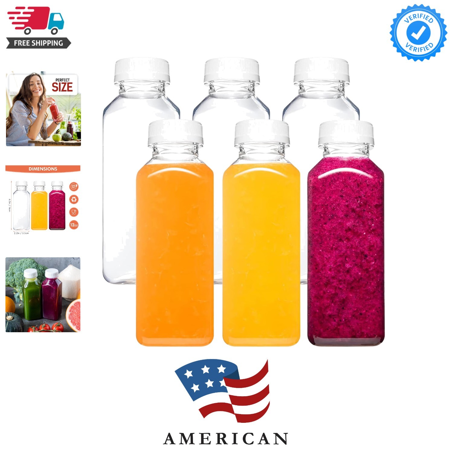 Plastic Juice Bottles with Caps, Reusable Juicing Bottles, Clear Drink Contai…
