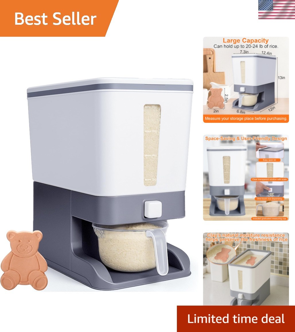 Rice Dispenser 20 Lbs with Moisture Absorbing Clay, Rice Storage Container wi…