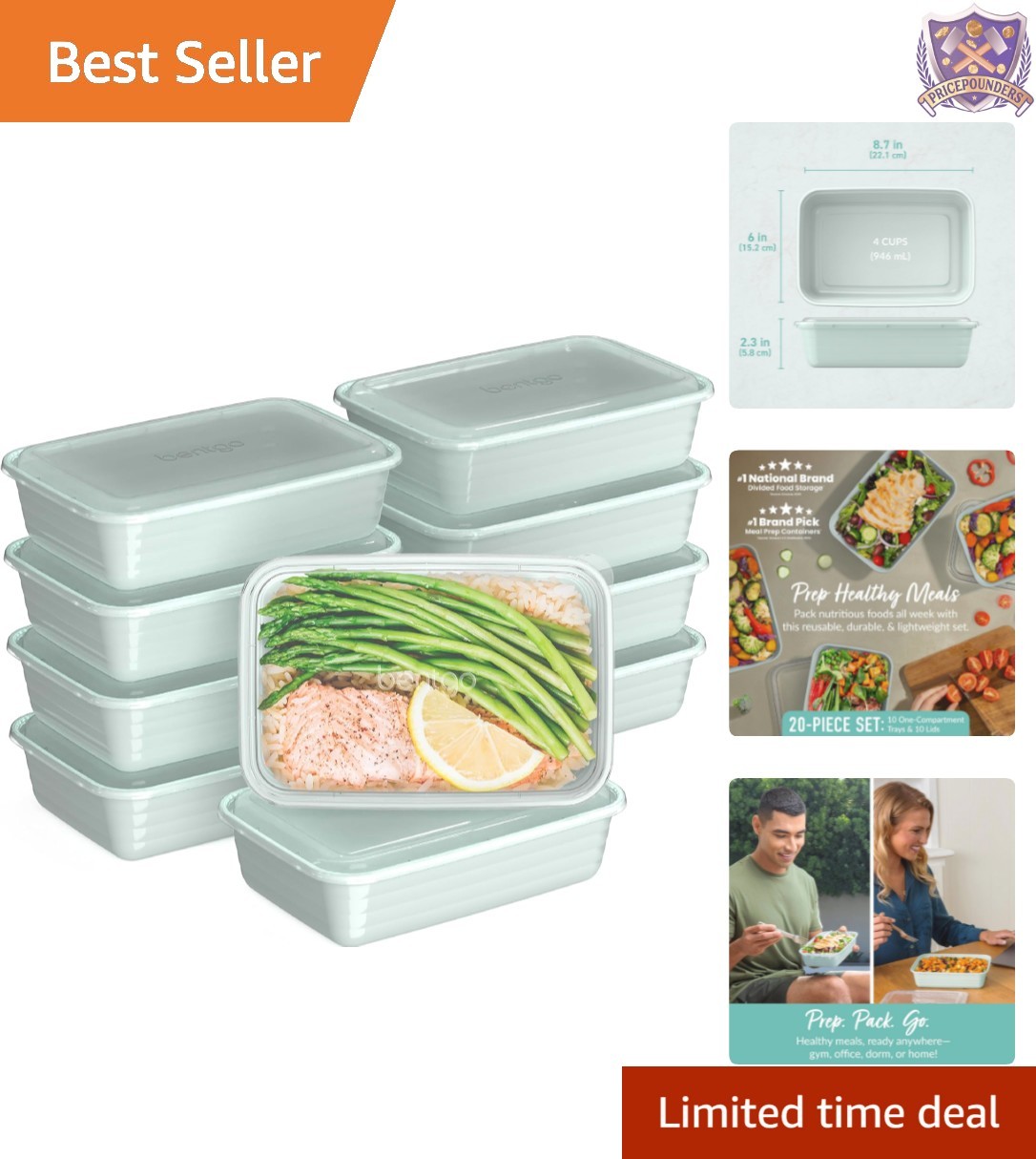20-Piece Reusable Meal Prep Containers BPA Free Microwave Freezer Dishwasher …