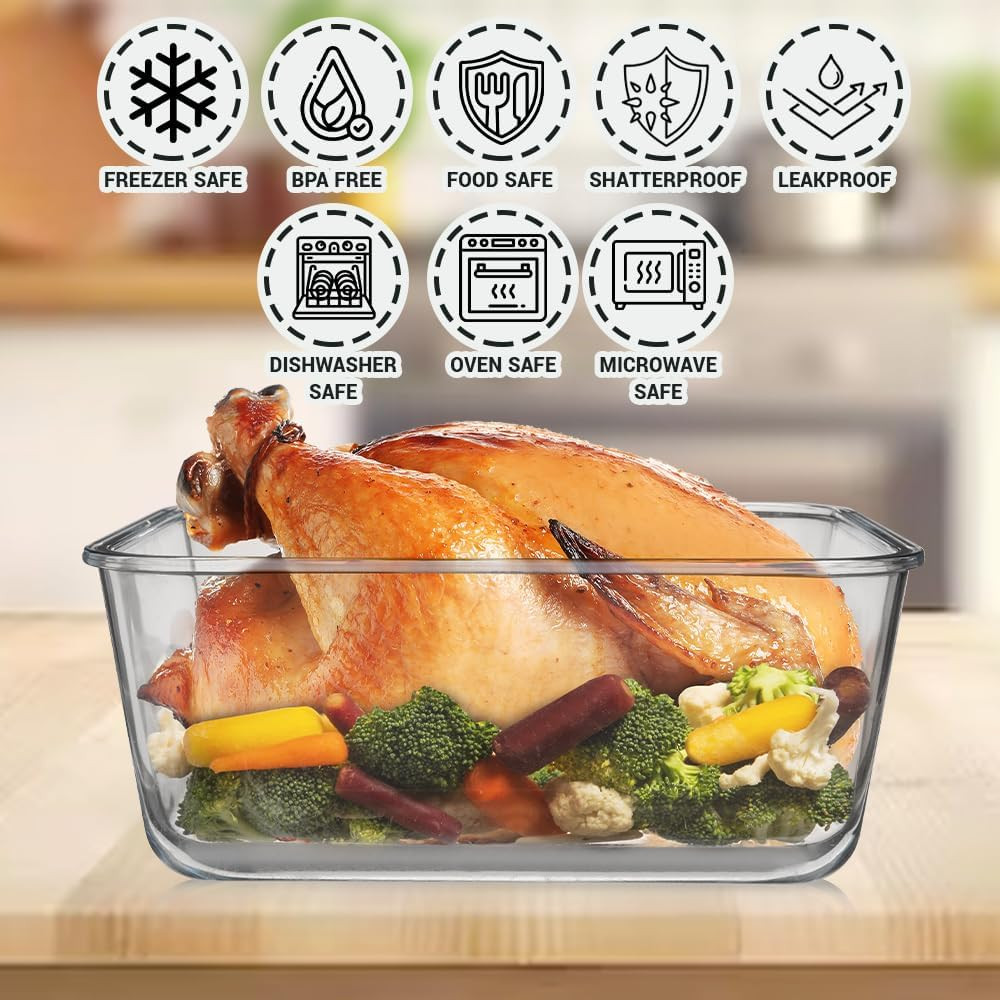 3300 Ml/ 112 Oz LARGE Glass Food Container with Locking Lid. Ideal for Storing F