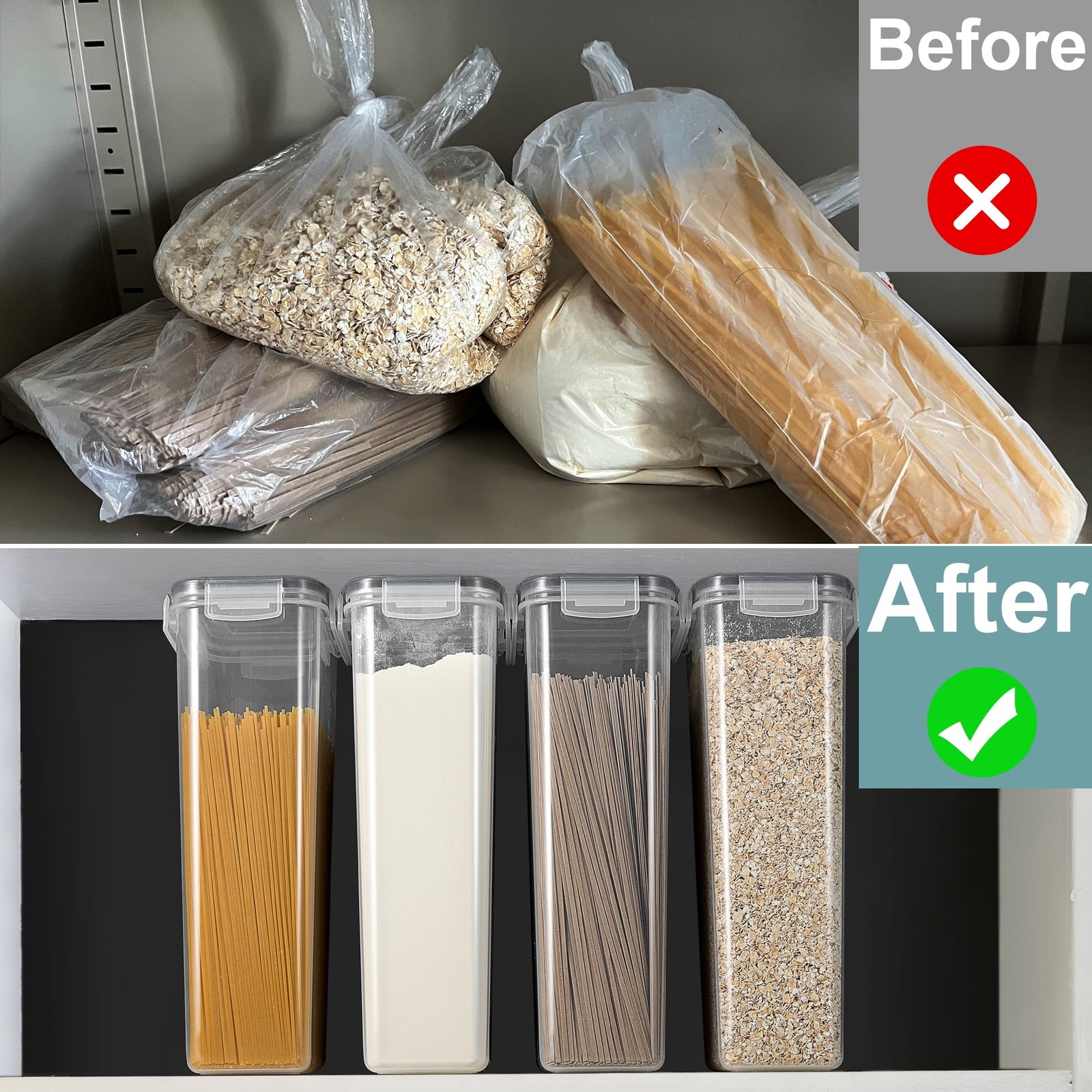 2-pack Airtight Food Storage Containers BPA-Free Plastic Cereal Pasta Dry Goods