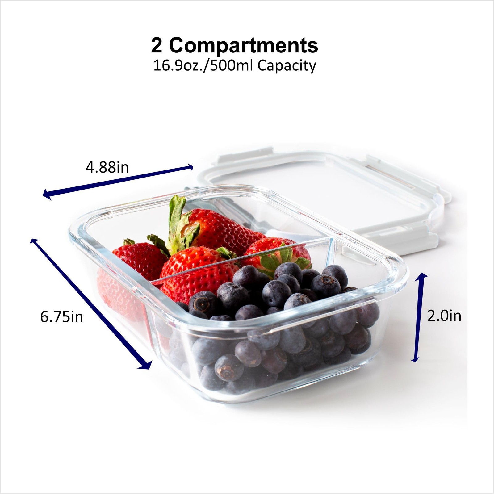 4 Piece Glass Food Storage Compartment Containers, Charcoal Grey