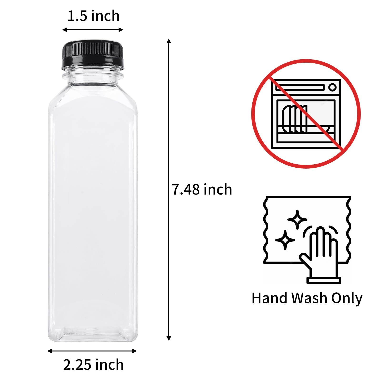 36pcs 16oz Empty Plastic Juice Bottles With Caps Reusable Clear Bulk Beverage Co