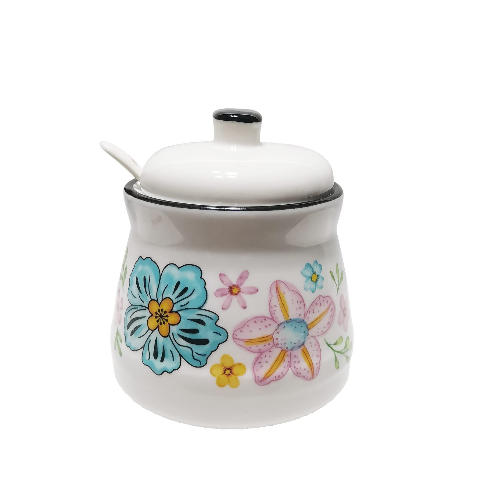 MaoYaMao Ceramic Sugar Bowl with Lid and Spoon 3.2 inches x 4.4 inches, White