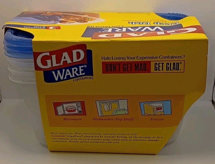 Vtg.1999 NOS GladWare Deep Dish Plastic Food Storage Containers 8 cup 3pc. Set