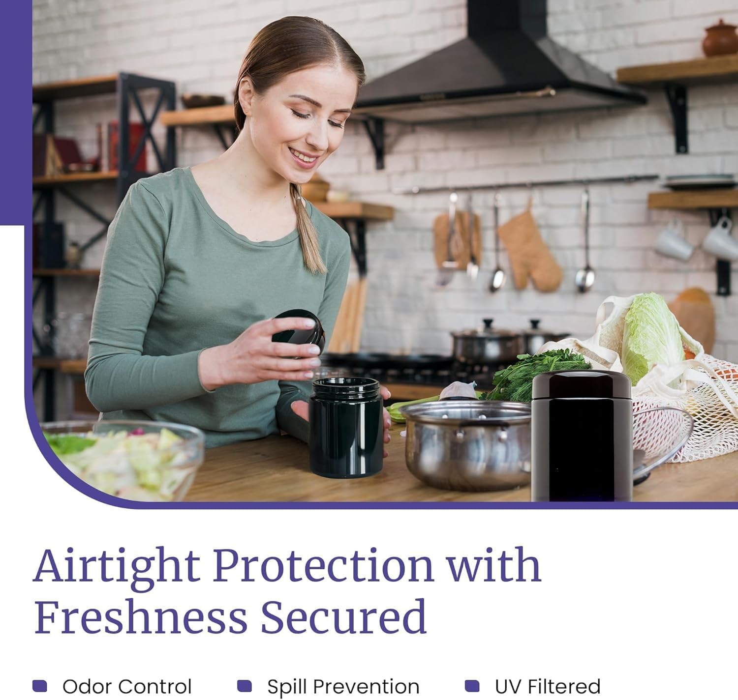 Classic Airtight Ultraviolet Glass Jar 250  ML (8.3 fl oz) Pack 6 Smell Proof,