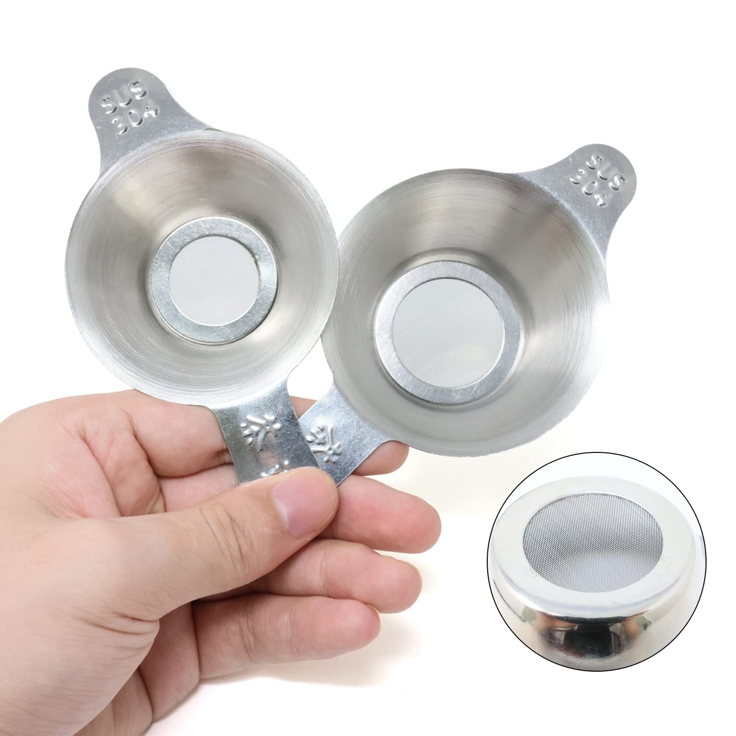 Honbay 2PCS Different Size 304 Stainless Steel Mini Strainer Fine M, Silver