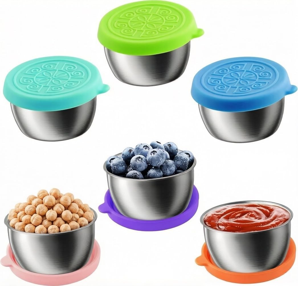 6-Pack Salad Dressing Containers, 1.6 oz Stainless Steel Condiment Containers