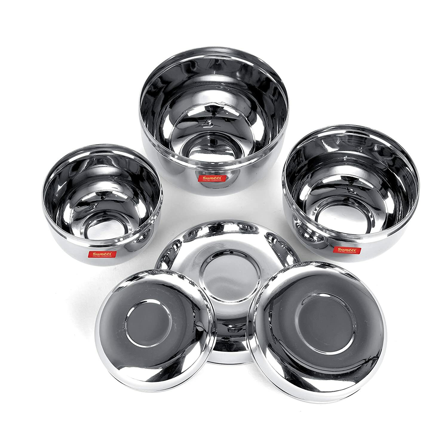 Stainless Steel Heavy Gauge Mirror Finish Storage Containers, Set of 3Pcs