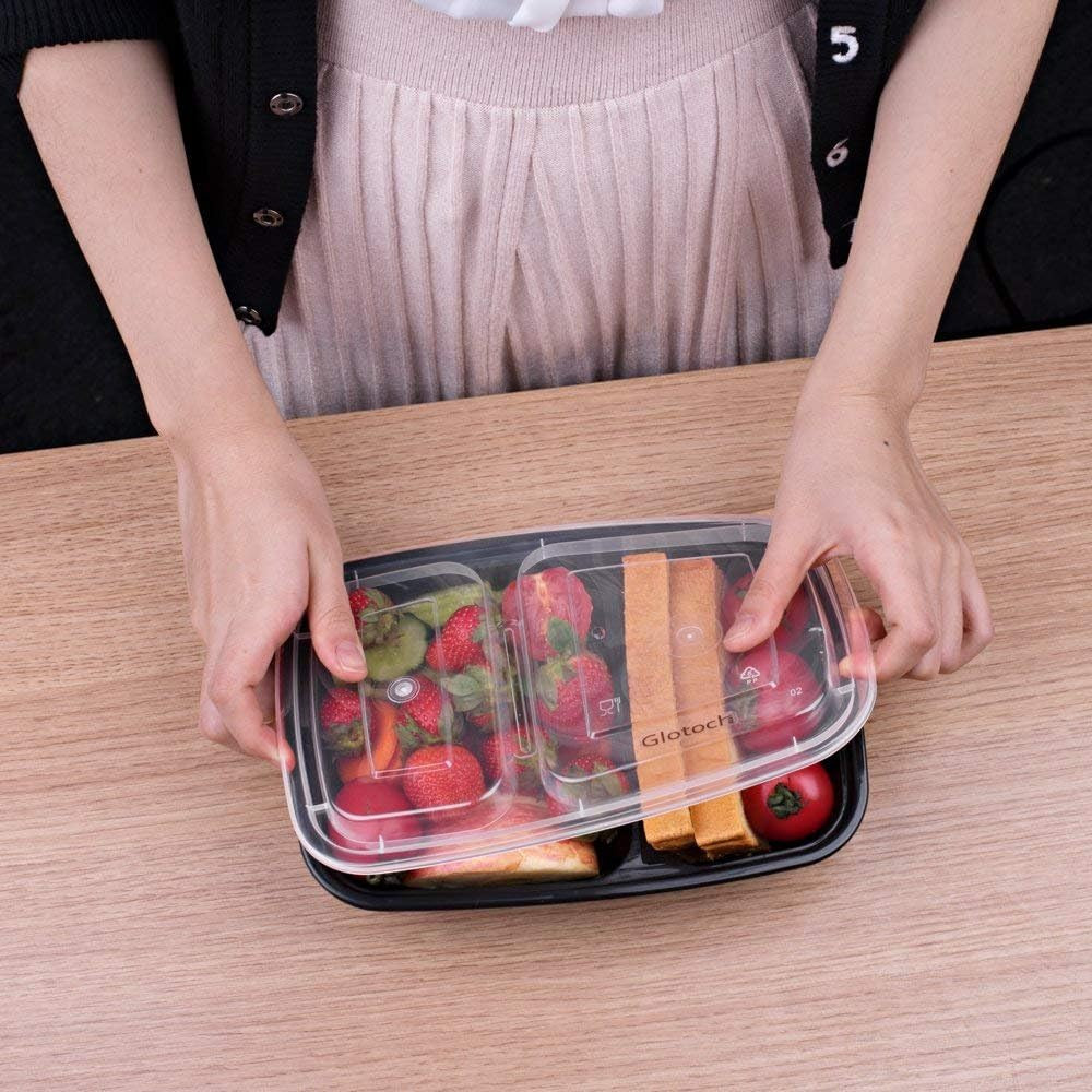 50 Pack (100-Piece) 32 Oz Sturdy Leakproof 2-Compartment Meal Prep Containers wi