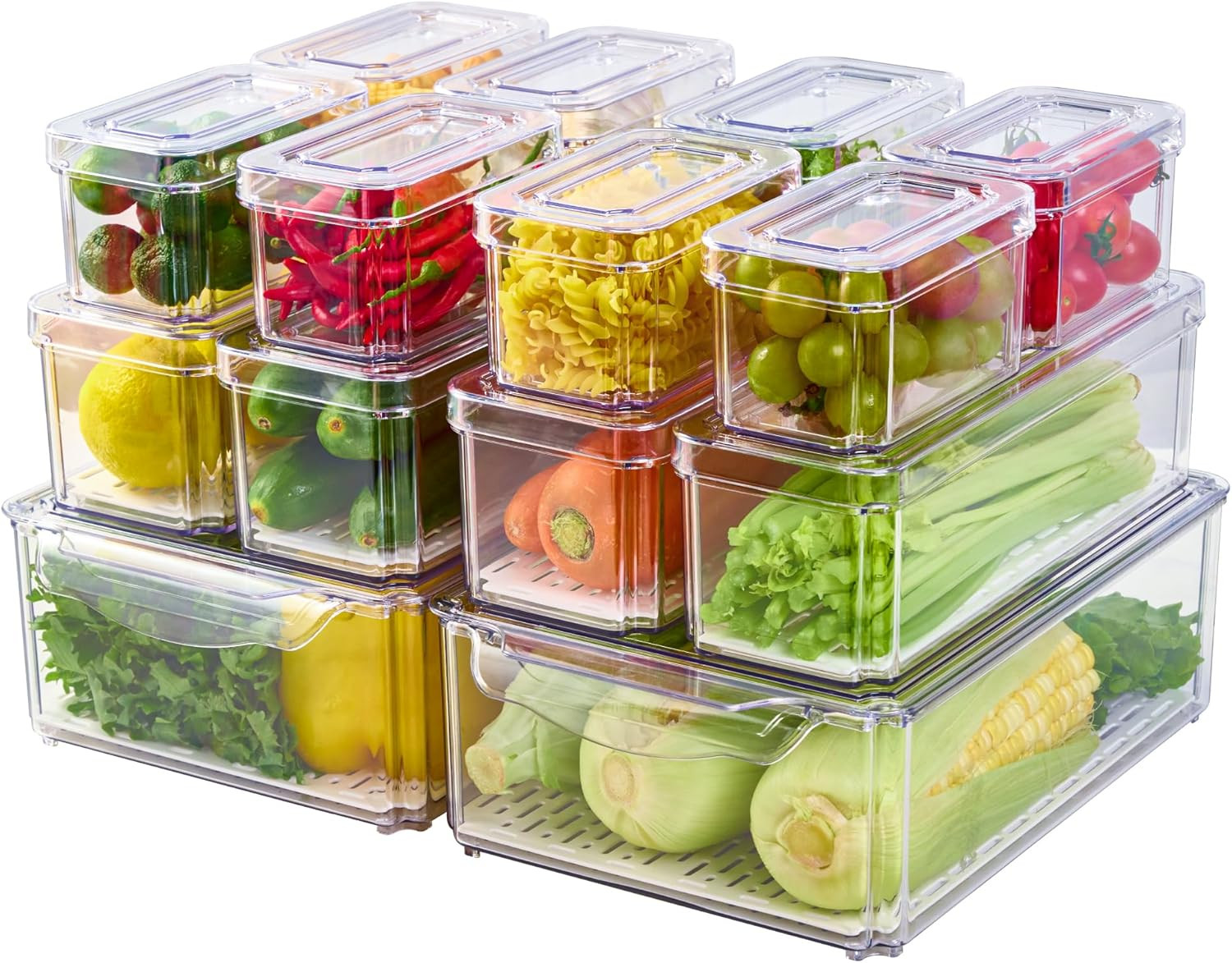 Jollypack 14 Pack Fridge Organizers, Refrigerator Organizer Bins with Lids, BPA