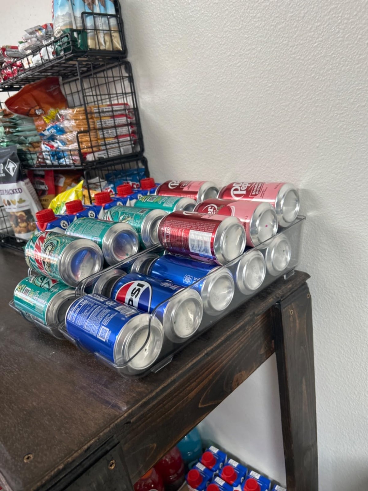 Clear Soda Can Organizer Set of 2 Fridge/Pantry Dispenser Holds 12oz Cans Slante