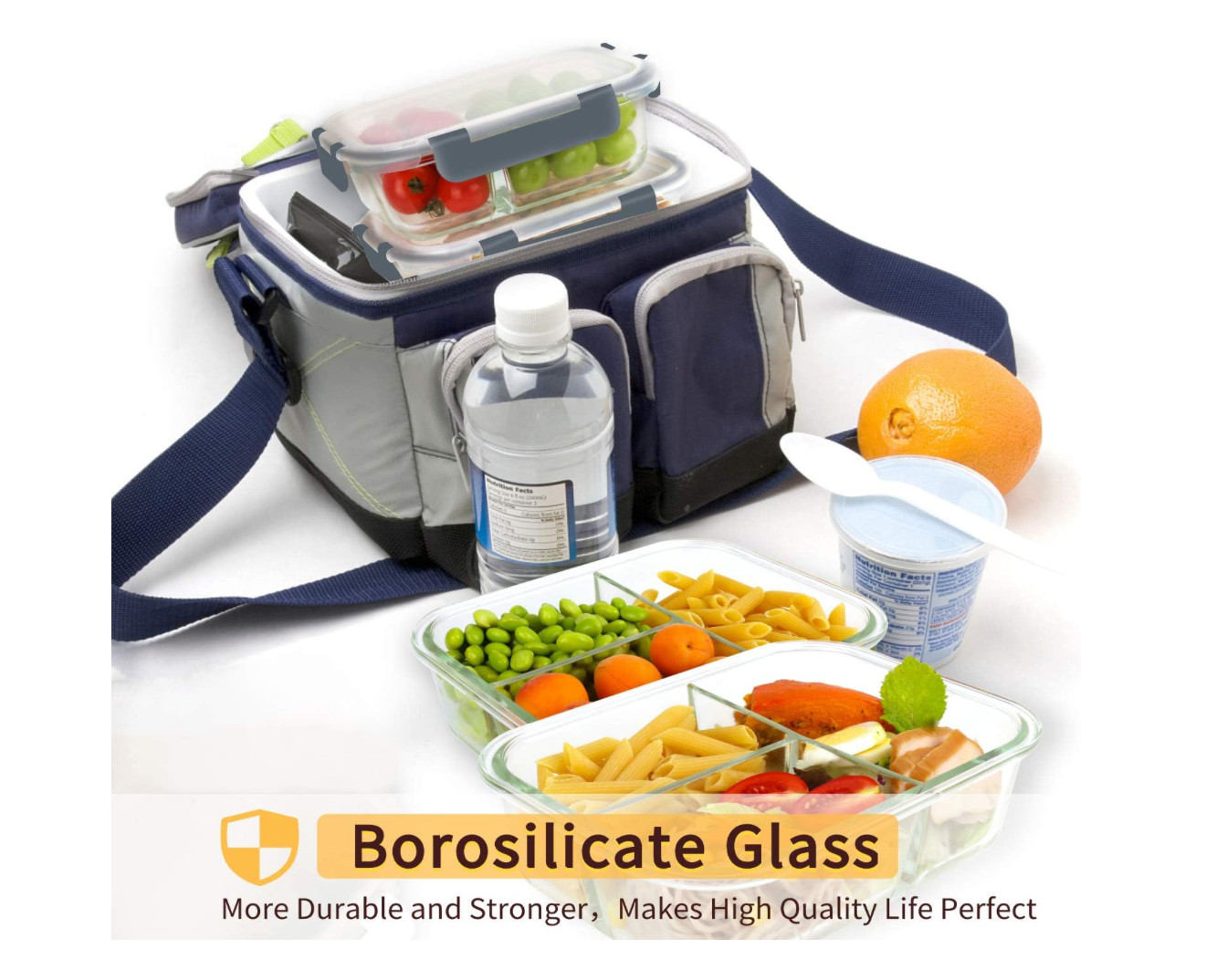Bayco 16 Pieces Glass Meal Prep Containers 3 Compartment 8 lids 8 Containers New
