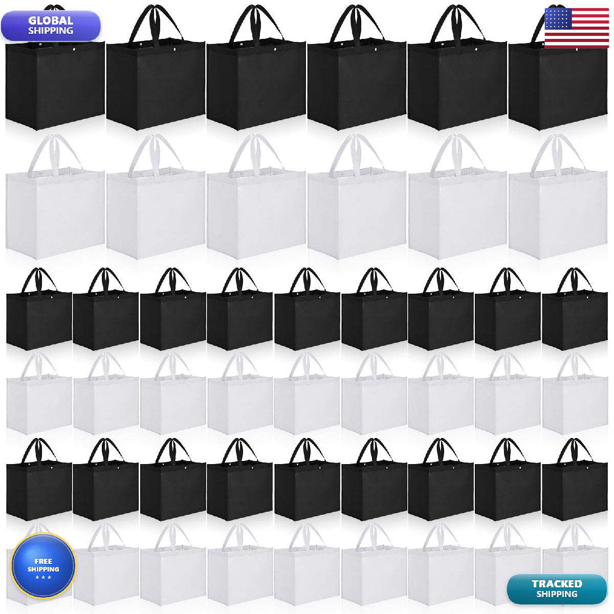 Boao 48 Pack Reusable Grocery Bags 13L X 9.4W X 15H Large Foldable Shopping