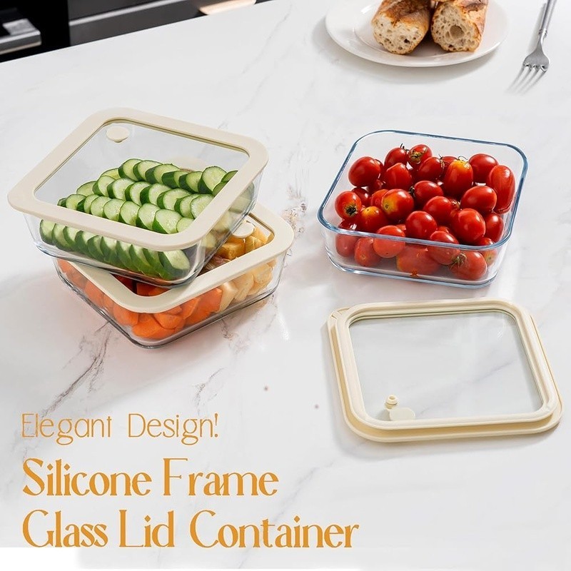 Glass Food Storage Container Leak Proof Silicone Lid Microwave Safe BPA Free New