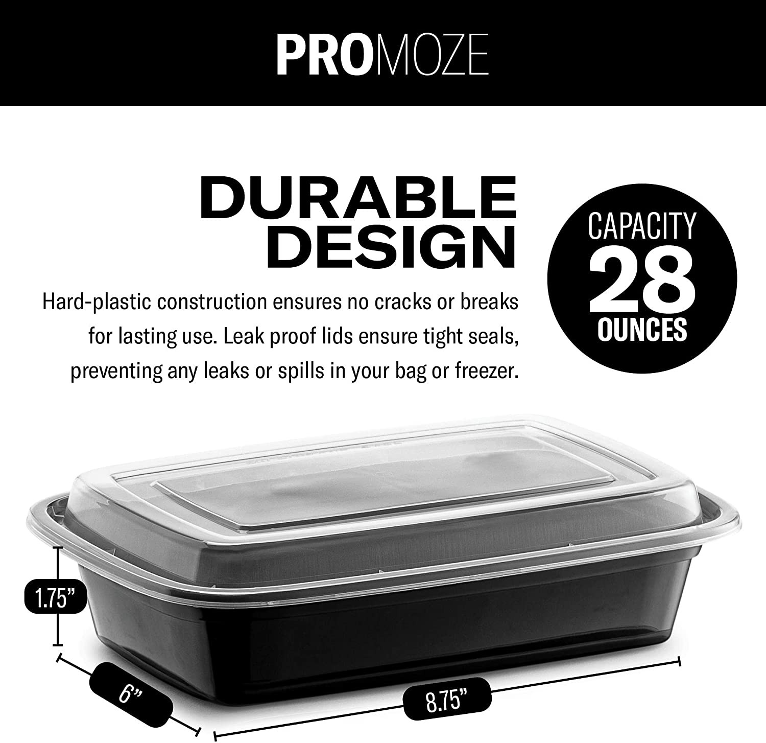 50-Pack Microwave Safe Meal Prep Containers, 28 Oz, BPA Free, Dishwasher Safe