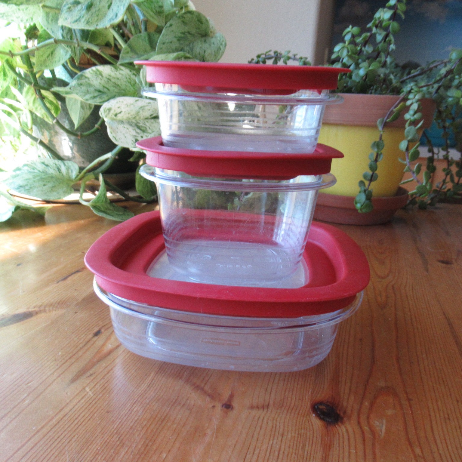 3 Rubbermaid Premier Storage Square Container 3, 2, 1.25 C Stripes Red Lids Lot