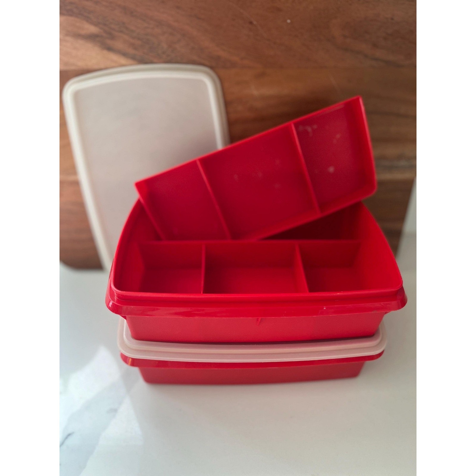 Vintage Set of 2 Bento Box Style Red Tupperware