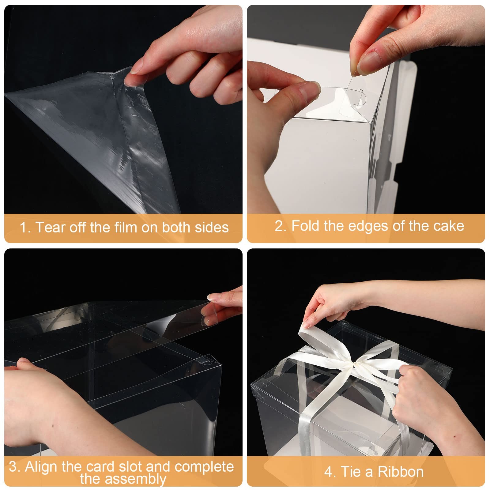12 Pcs Clear Cake Box with Ribbon 2-layer 10x10x10 Inch, Transparent Cake Car…