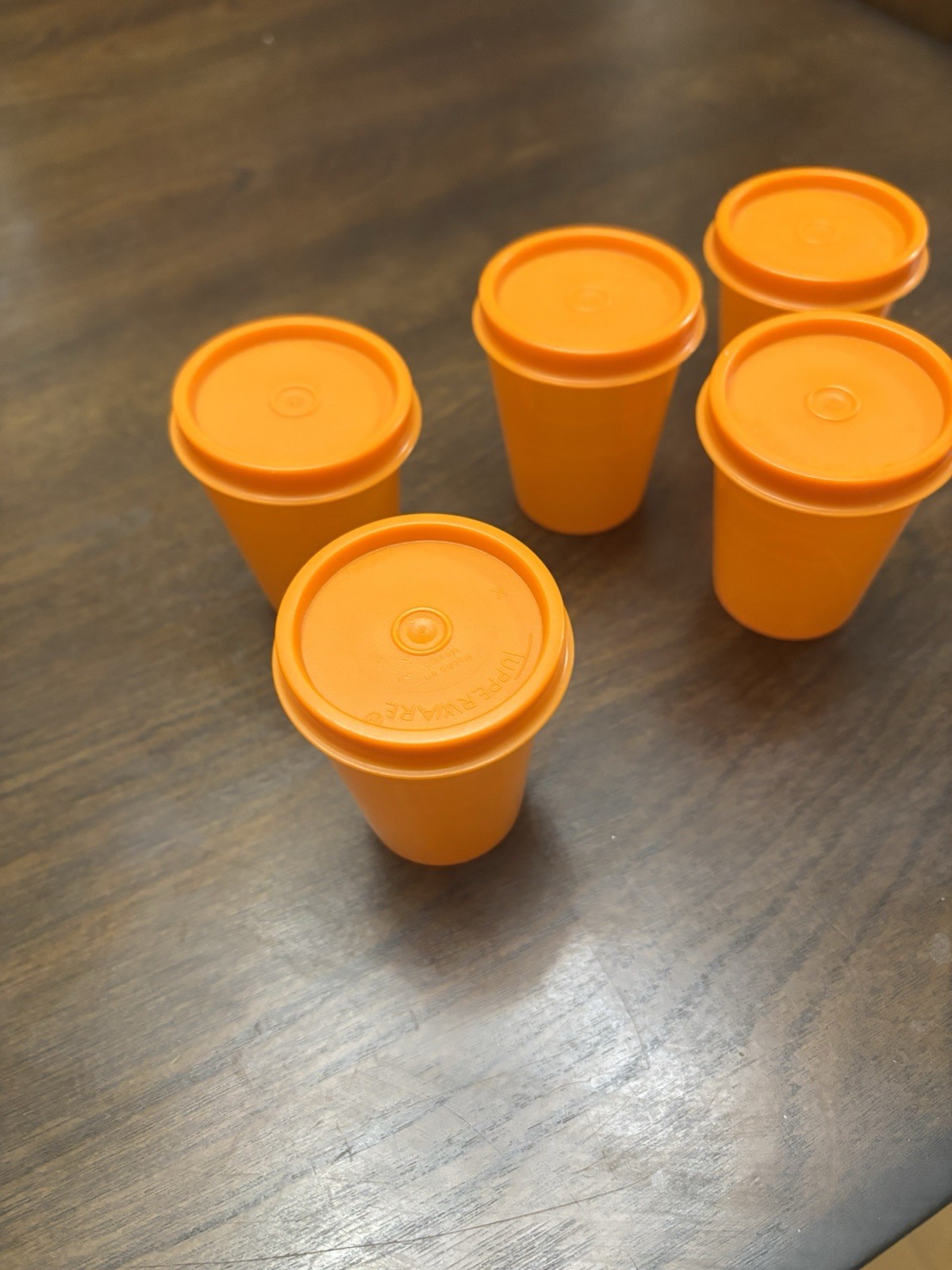 Tupperware Tupper Minis 2 oz Midgets Set of 5 Orange Smidgets Dips Crafts EUC