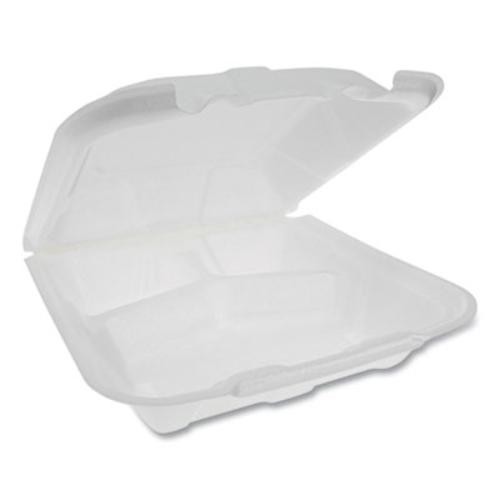 Pactive YTD19903ECON Foam Hinged Lid Containers 3-Compartment White