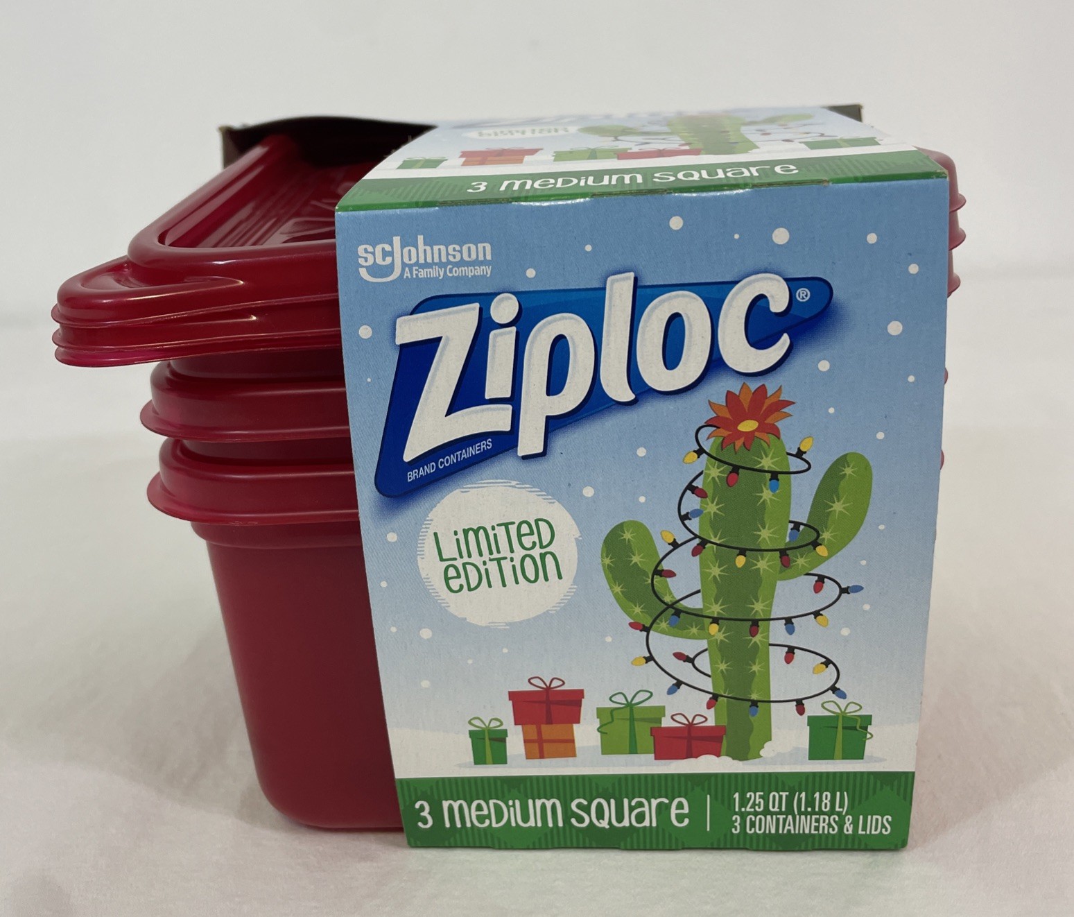 Ziploc Limited Edition Holiday Red Medium Square Containers With Lids 3 Count