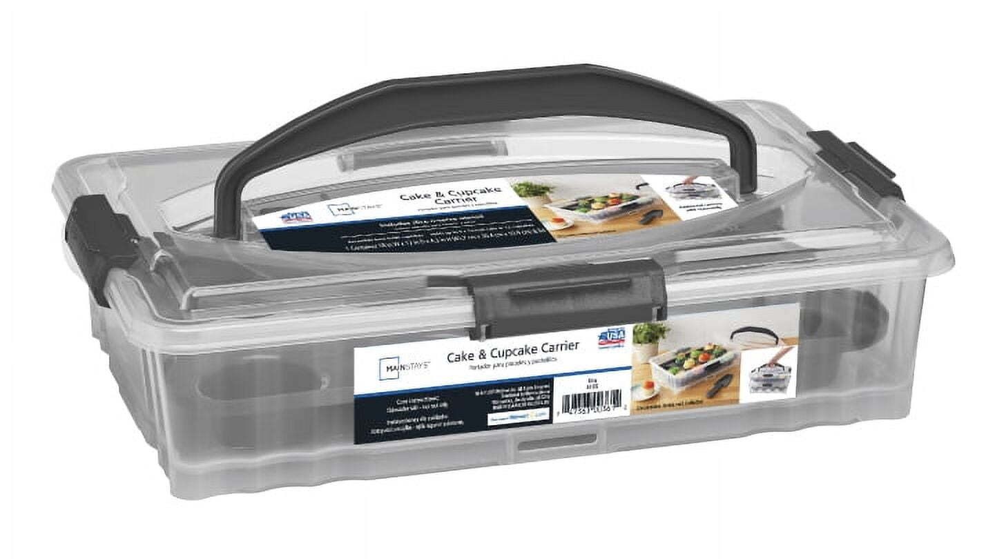 Dessert Carrier Rectangular Design Clear Plastic with Dark Gray Handle Clasps