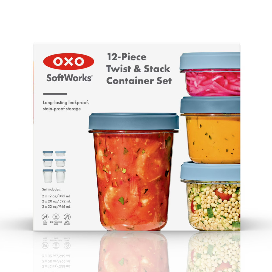 OXO Twist & Stack 12-Piece Food Storage Container Set Leakproof Lids