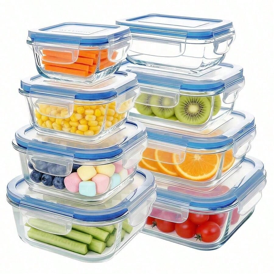 16 PC Glass Food Storage Containers With Lids Leak Proof Meal Prep Refrigerator