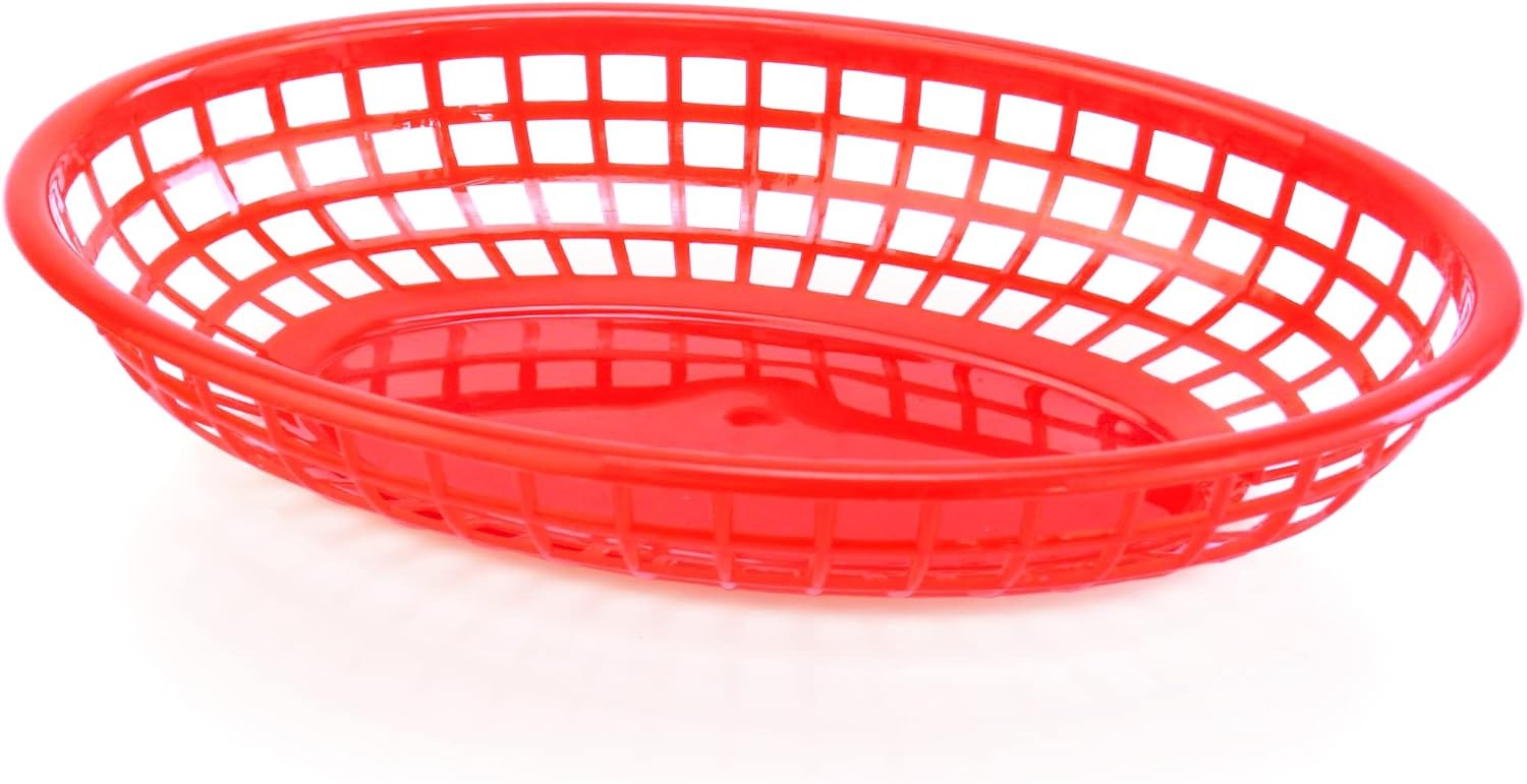 New Star Foodservice 44164 Fast Food Baskets, 9.25 X 6 Inch Oval, Set of 12, Red