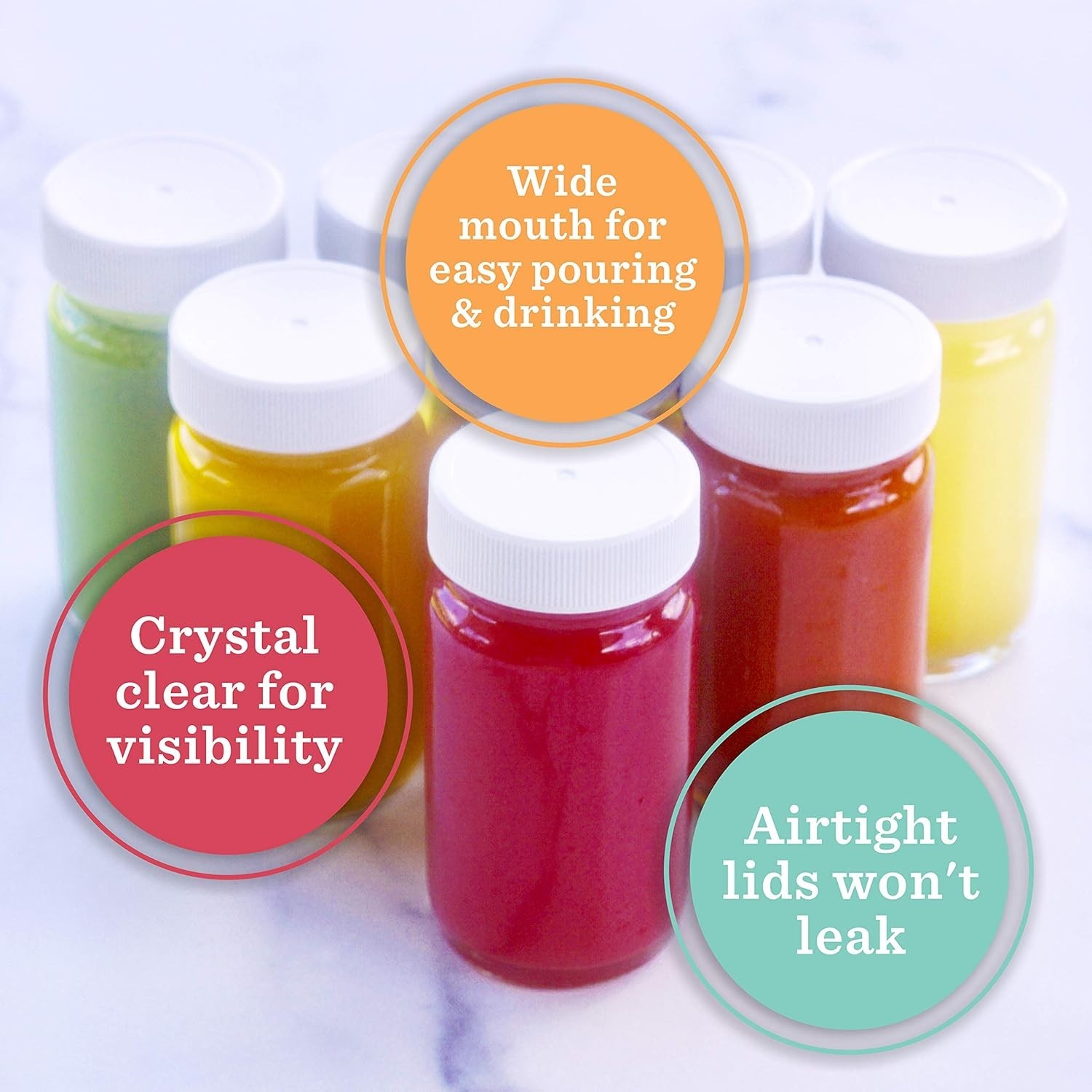 Juice Shot Bottles Glass 2oz Wide Mouth Leakproof Reusable 8 Pack