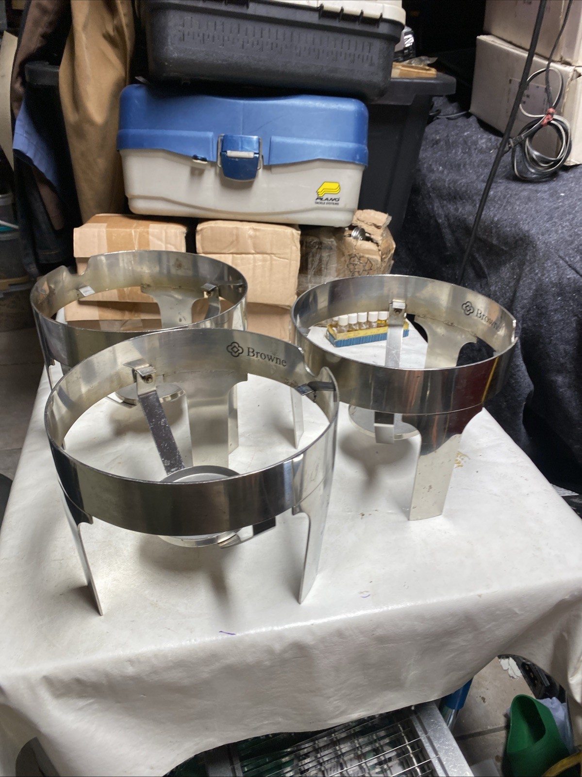 Browne Hot Beverage Dispenser Stand Stainless Drink Chafer Coffee 9” Dia. 3 Lot