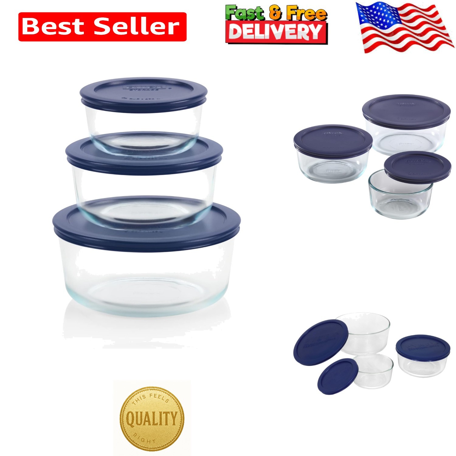 3 Pack Glass Food Storage Containers, 2, 4 & 7 Cup BPA-Free, Dishwasher Safe