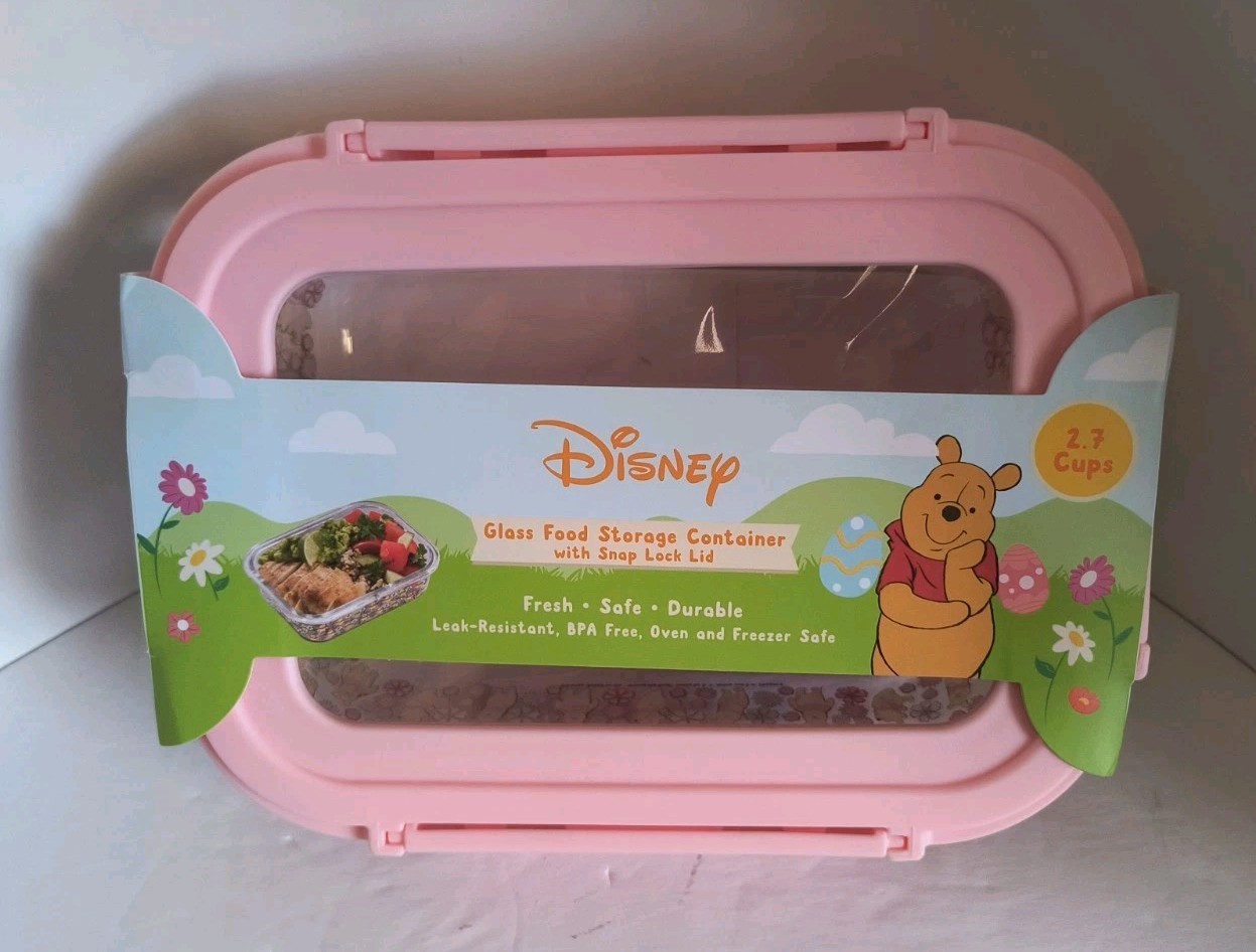 Disney Winnie the Pooh Glass Food Storage Container with Snap Lid (2-7 Cups) NEW