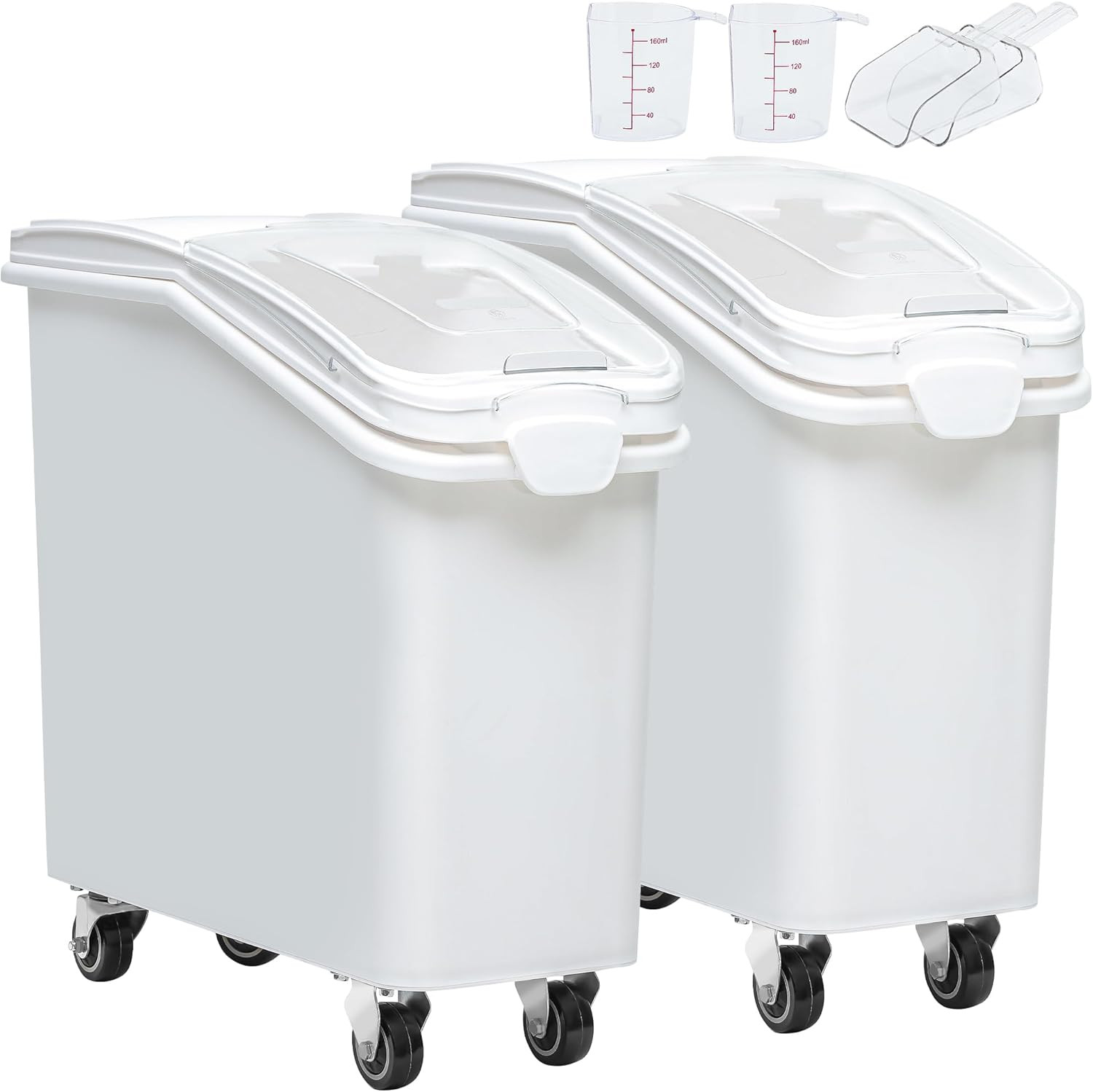 21-Gallon Food Storage Containers with Wheels & Scoop – 2 Pack, White