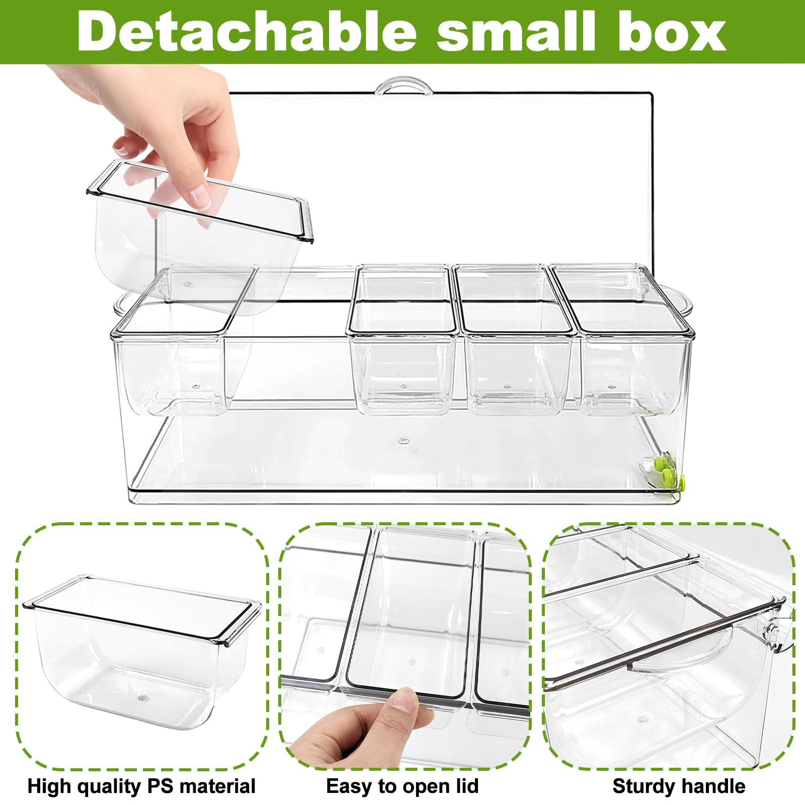 Ice Chilled Condiment Server Caddy, Bar Fruit Caddy with Lid and 5 Removable …