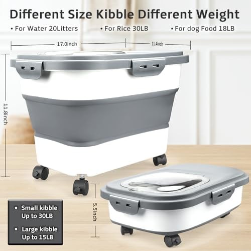 Komzon Rice Storage Containers, Collapsible 20 to 30Lbs Food Storage Bin Disp…