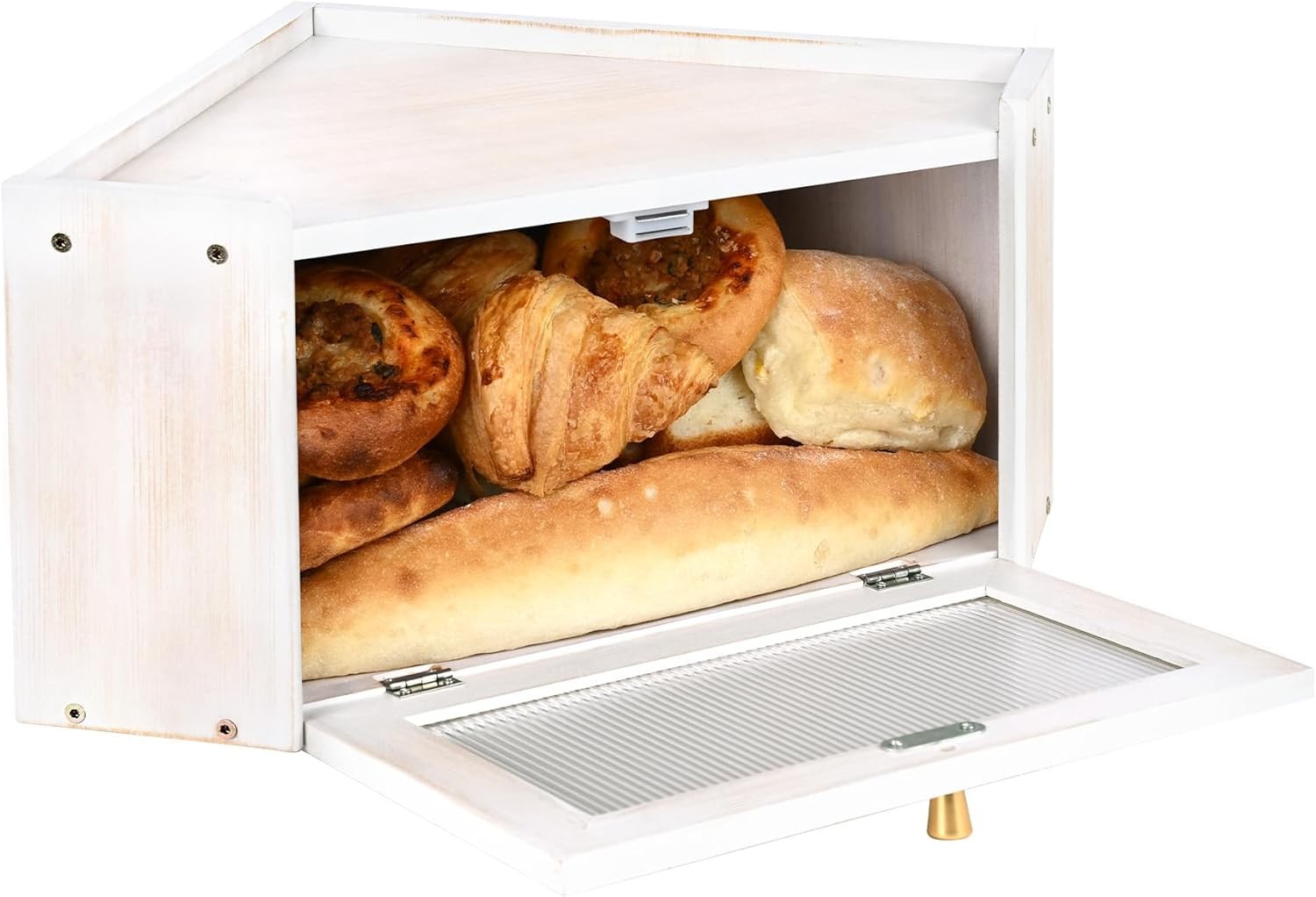Vintage Coner Bread Box for Kitchen Countertop, Bamboo Bread Storage Container,