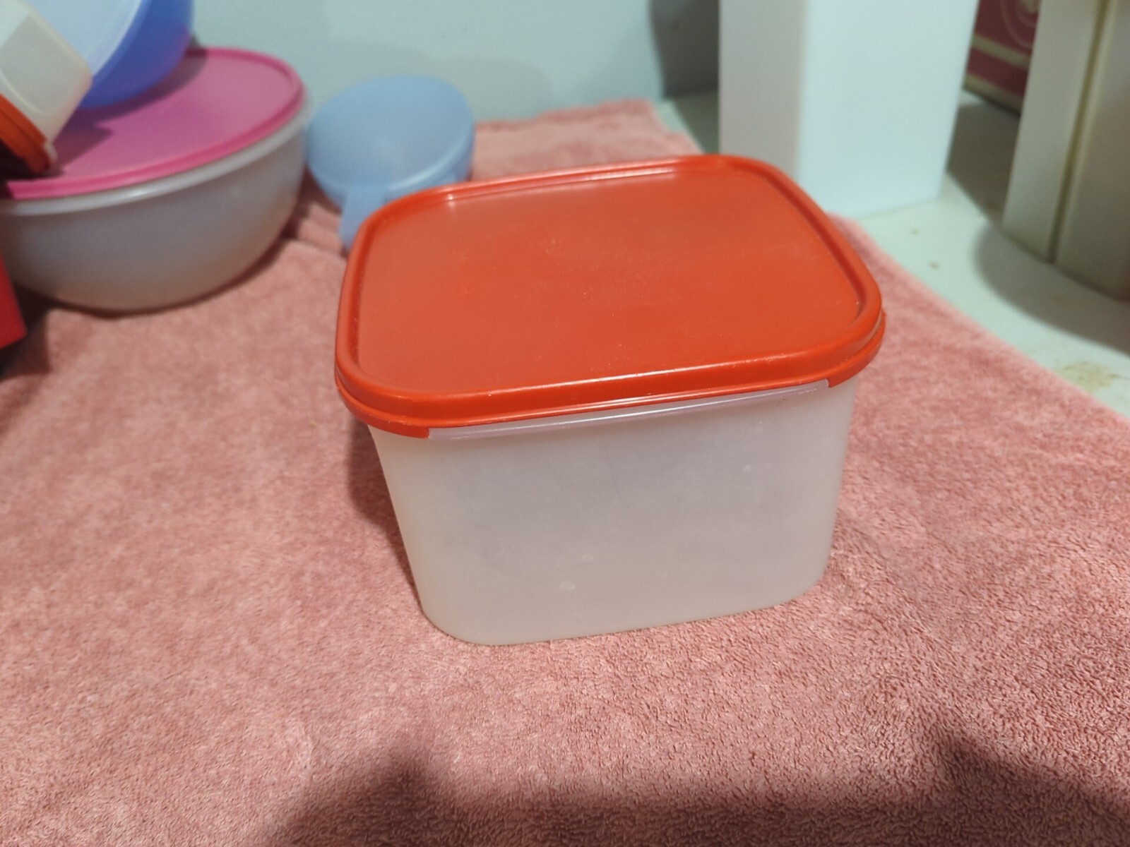 Tupperware #1620 Sheer Sq Modular Mate Storage Container Red Lid #1623