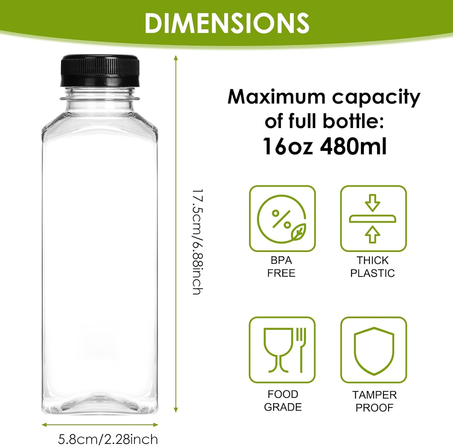 6Pcs 16Oz Plastic Juice Bottles With Caps Clear Empty Reusable Water Bottles