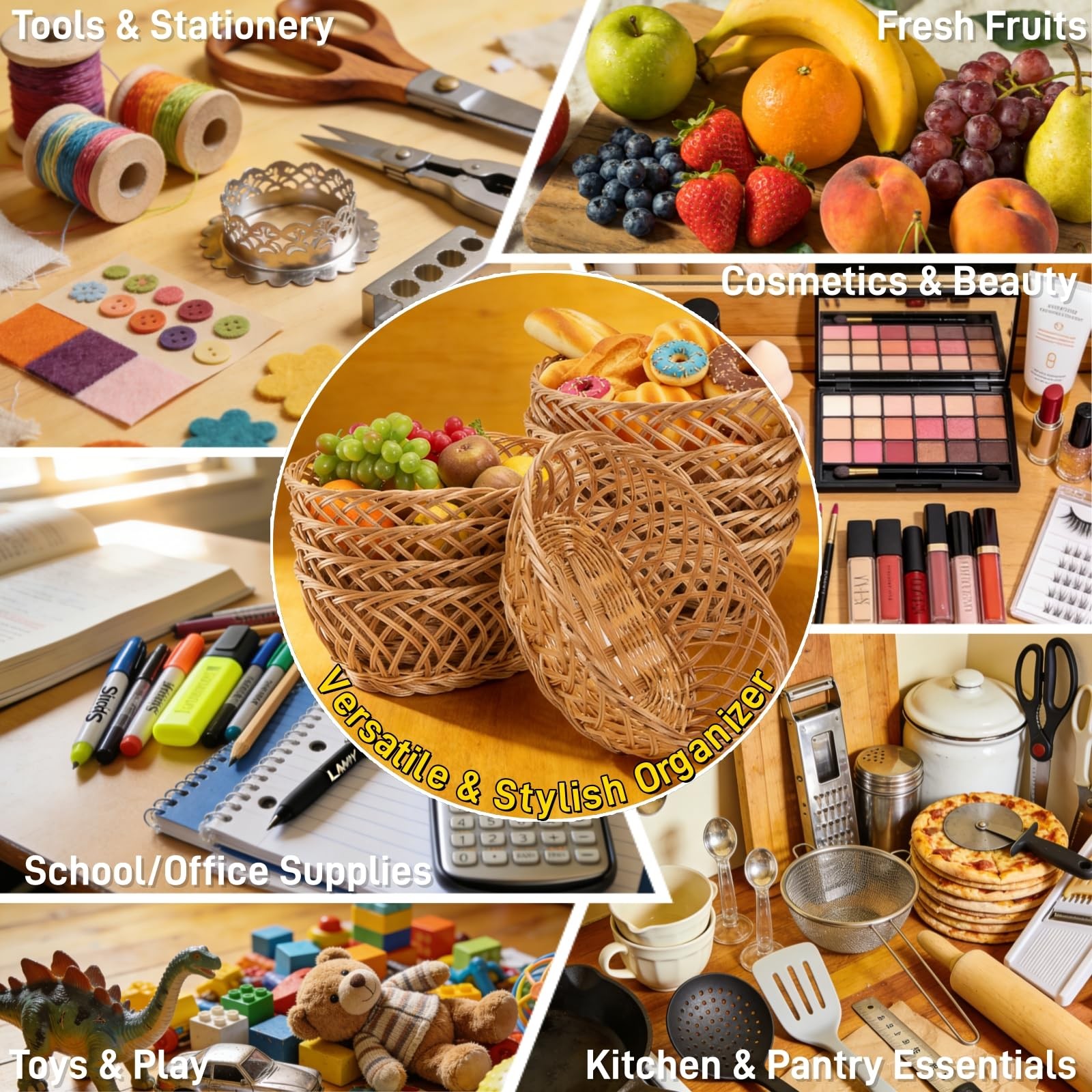 Plastic Oval Wicker Bread Fruit Serving Basket Bin 10×7.5×4 Inch 10 PCS