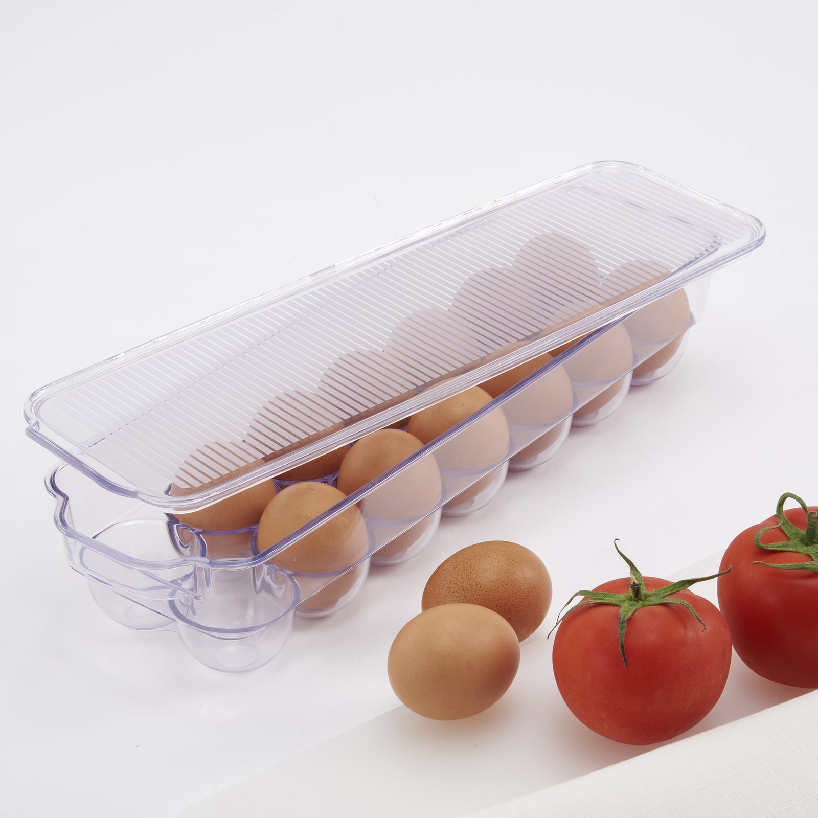 Mainstays Clear Plastic Egg Holder for Refrigerator (Holds 14 Eggs)