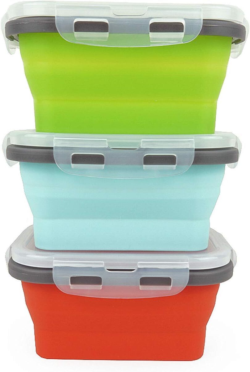 3-Piece Silicone Food Storage Container Set, Silicone Bowl with Sealing Lid