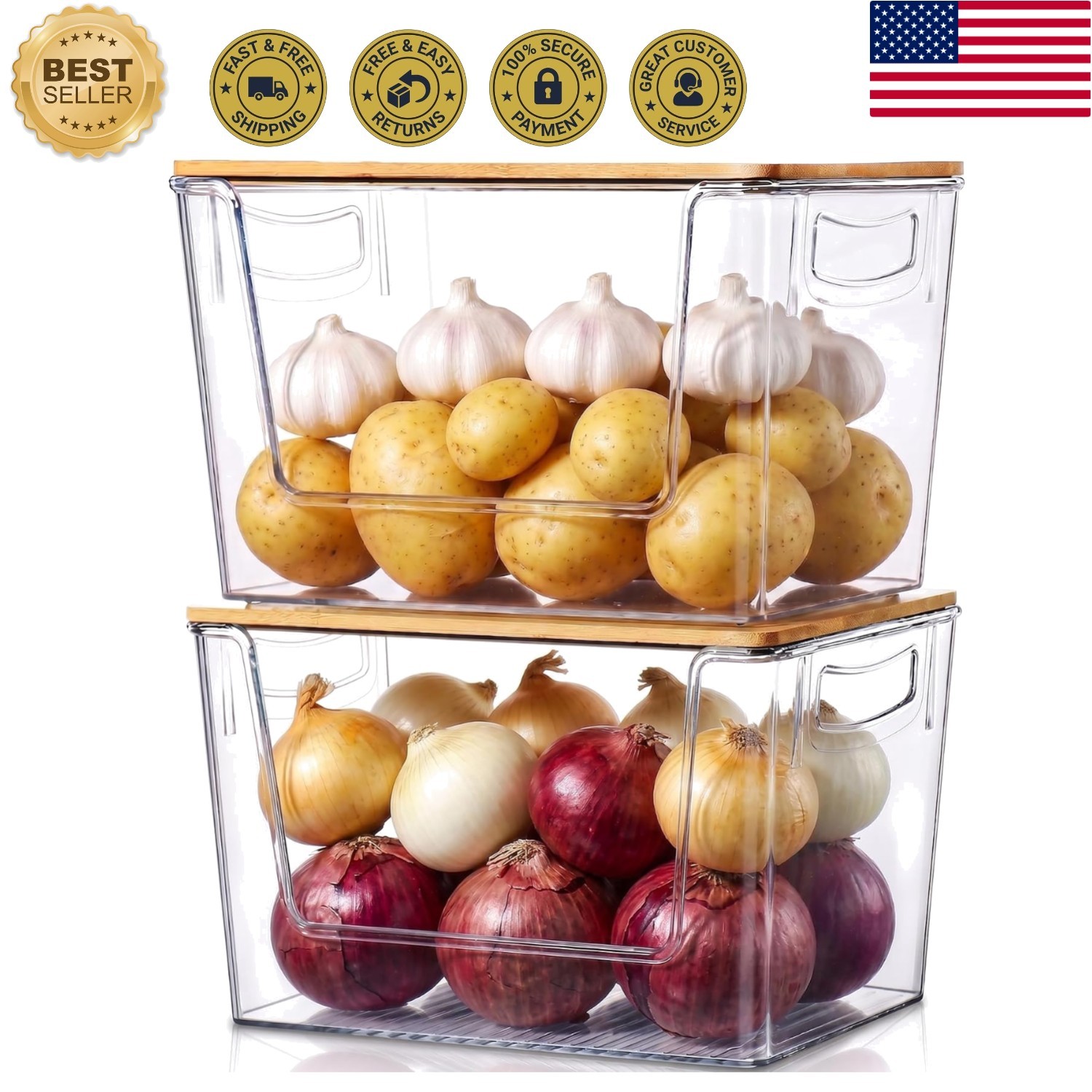 Stackable Clear Acrylic Pantry Bins – 2 Pack with Opening Front for Easy Access