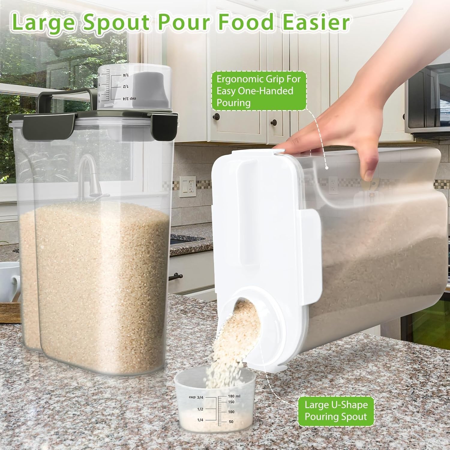 Rice Storage Container, 5 to 10lb Dry Food Airtight Dispenser, Pet Dog Cat Food
